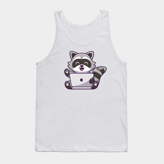 Cute Raccoon Working On Laptop Tank Top by Catalyst Labs